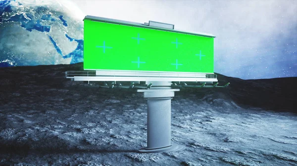 Большой рекламный щит на Луне. Земной фон. 3d-рендеринг . — стоковое фото