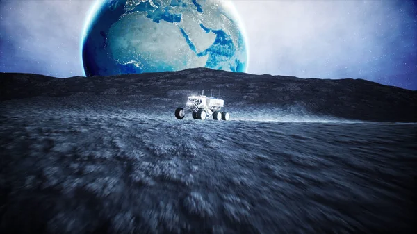 月球漫游月球。太空探险地球背景。3d 渲染. — 图库照片