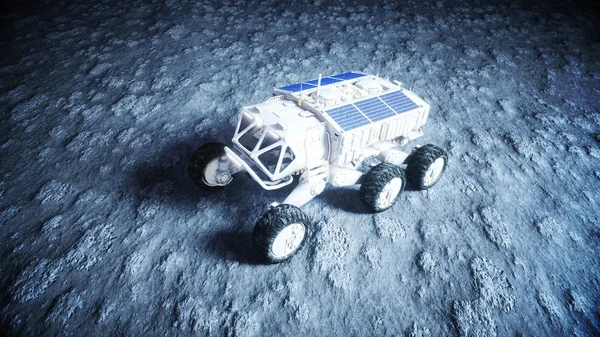 Un rover lunar en la luna. expedición espacial. Fondo terrestre. renderizado 3d . — Foto de Stock