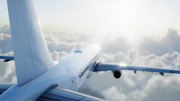 Aerobús de pasajeros volando en las nubes. Concepto de viaje. renderizado 3d . — Foto de Stock