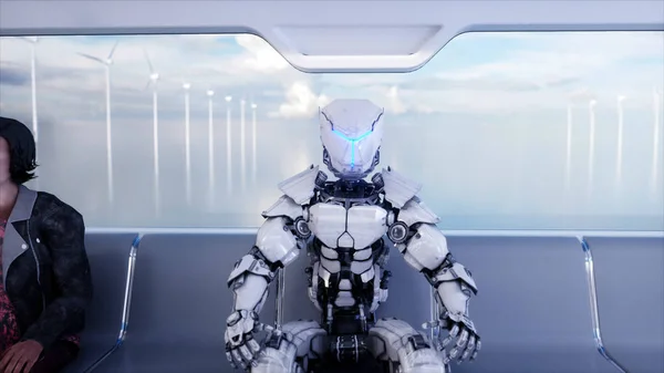 Des gens et des robots. Transport futuriste de monorail. Concept d'avenir. Animation 4K réaliste . — Photo