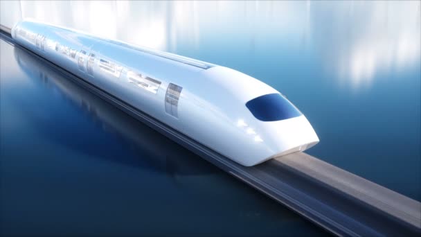 Speedly Futuristic monorail train . Concept of future. People and robots. Water and wind energy. Realistic 4K animation. — Stock Video