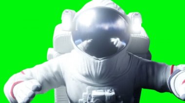 Uzayda astronot yükseltebilirim. Yeşil ekran. Gerçekçi 4 k animasyon.