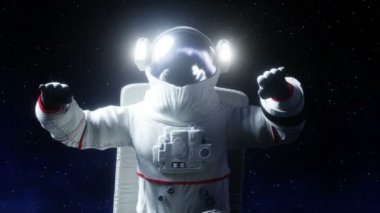 Uzayda astronot havalanması. Gerçekçi 4k animasyonu.