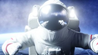 Uzayda astronot havalanması. Gerçekçi 4k animasyonu.