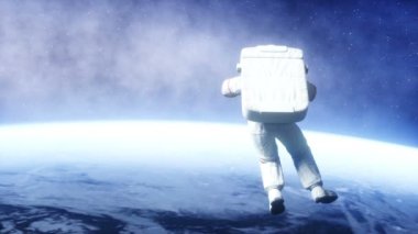 Uzayda astronot havalanması. Gerçekçi 4k animasyonu.