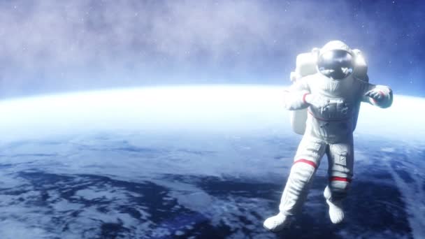 Astronaut levitation in space. Realistic 4k animation. — Stock Video