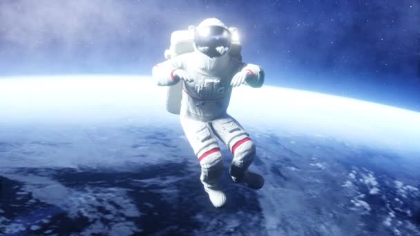 Astronaut levitatie in de ruimte. Realistische 4k animatie. — Stockvideo