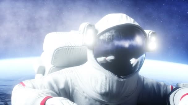 Levitaţie astronautică în spaţiu. Animație realistă 4k . — Videoclip de stoc