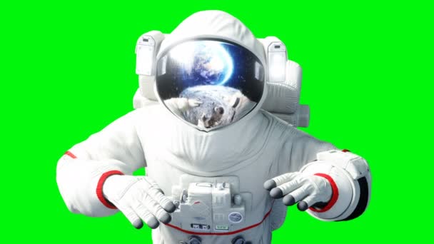 Levitatie van de astronaut in de ruimte. Groen scherm. Realistische 4 k-animatie. — Stockvideo