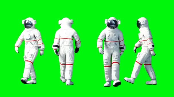 Astronaut wandelen. Groen scherm. Realistische 4 k-animatie. — Stockvideo