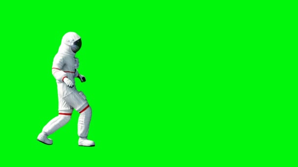 Astronaut wandelen. Groen scherm. Realistische 4 k-animatie. — Stockvideo