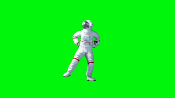 Grappige astronaut dansen. Groen scherm. Realistische 4 k-animatie. — Stockvideo