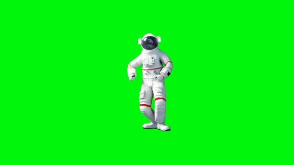 Legrační astronaut tanec. Zelená obrazovka. Realistické animace 4 k. — Stock video