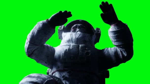 スペースに死んだゾンビ宇宙飛行士。死体。緑色の画面。リアル 4 k アニメーション. — ストック動画