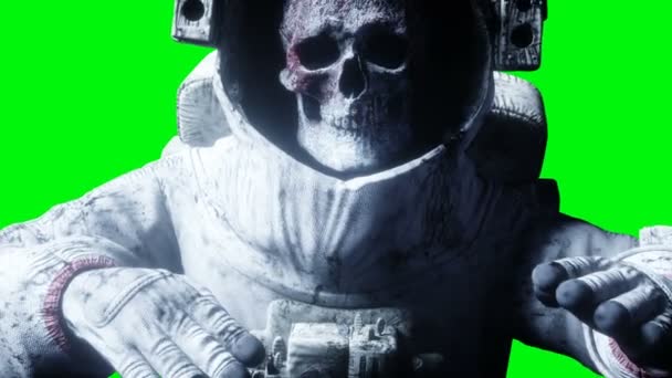 Dode zombie astronaut in de ruimte. Cadaver. Groen scherm. Realistische 4 k-animatie. — Stockvideo