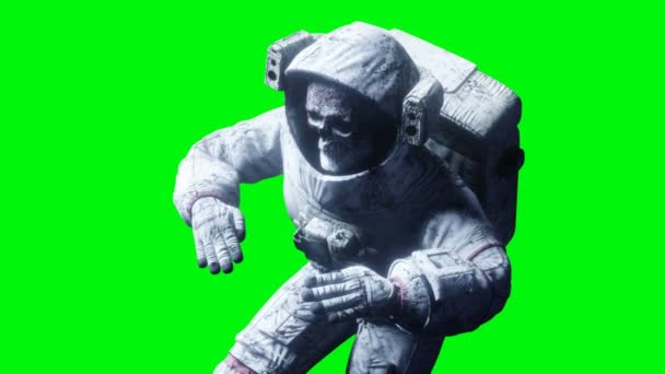 Dead zombie astronaut in space. Cadaver. Green screen. Realistic 4k animation. — Stock Video