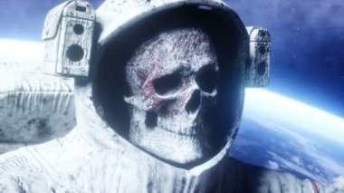 Ölü zombi astronot uzayda. Kadavra. Gerçekçi 4 k animasyon.