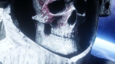 Ölü zombi astronot uzayda. Kadavra. Gerçekçi 4 k animasyon.