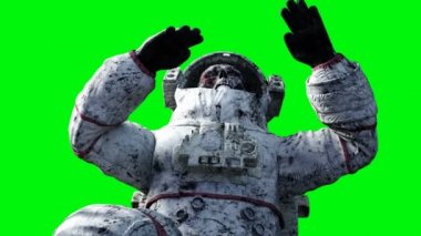 Ölü zombi astronot uzayda. Kadavra. Yeşil ekran. Gerçekçi 4 k animasyon.
