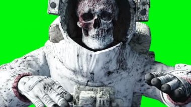 Ölü zombi astronot uzayda. Kadavra. Yeşil ekran. Gerçekçi 4 k animasyon.