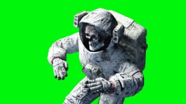 Ölü zombi astronot uzayda. Kadavra. Yeşil ekran. Gerçekçi 4 k animasyon.