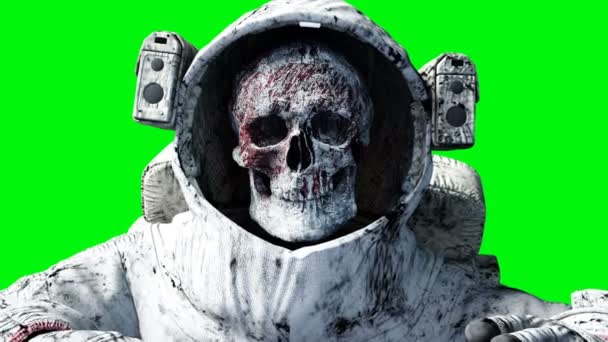 Dead zombie astronaut in space. Cadaver. Green screen. Realistic 4k animation. — Stock Video