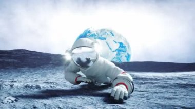 Astronot yabancı ile aya. Gerçekçi 4 k animasyon.