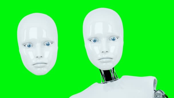 Robot femenino humanoide futurista hablando. Movimiento realista y reflexiones. imágenes de pantalla verde . — Vídeo de stock