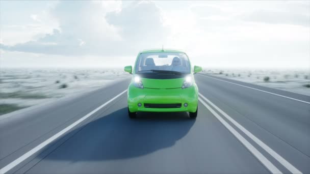 Modelo 3d de coche verde eléctrico con modelo 3d del hombre. Render. Concepto de ecología. Animación realista 4K . — Vídeo de stock