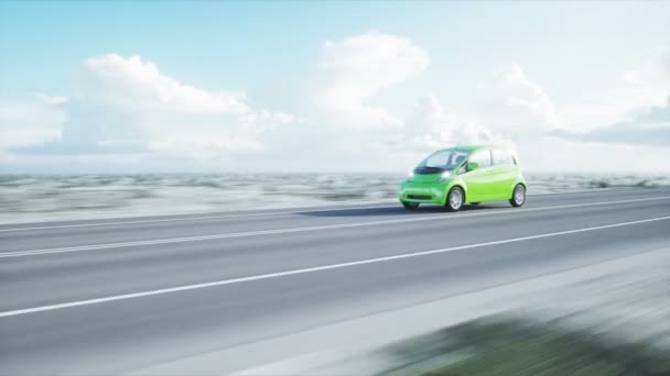 Modelo 3d de carro verde elétrico com modelo 3d do homem. Render. Conceito de ecologia. Animação 4K realista . — Vídeo de Stock