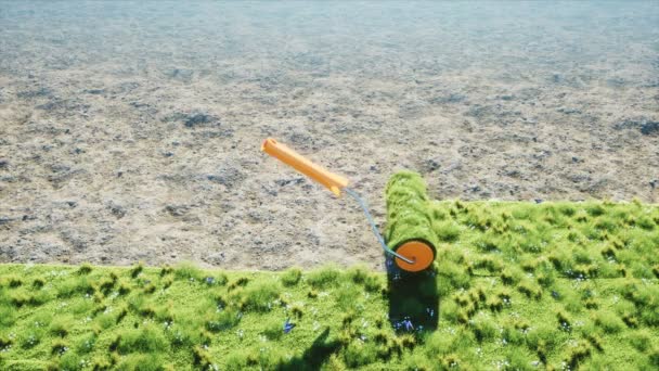 O rola de iarba pe pamant cu fluturi. Perie de iarbă. Conceptul ecologic. Animație realistă 4K . — Videoclip de stoc