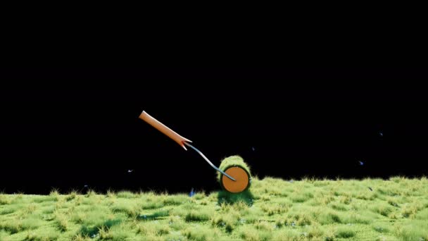 Un rollo de hierba en la tierra con mariposas. Cepillo de hierba. Concepto de ecología. Aislar con alfa mate. Animación realista 4K . — Vídeo de stock