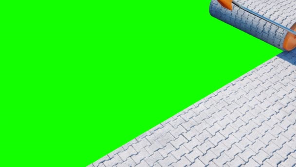Un rouleau de dalle de pavage. Brosse de dalle de pavage. Concept de construction. Animation 4K réaliste. Écran vert .