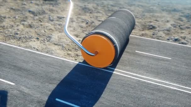 Eine Rolle Asphalt. Straßenbürste. Verkehrskonzept. realistische 4k-Animation. — Stockvideo