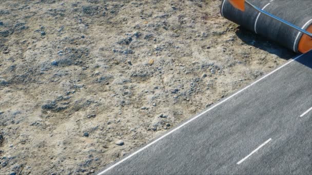 Un rollo de asfalto. Cepillo de la carretera. Concepto de transporte. Animación realista 4K . — Vídeos de Stock