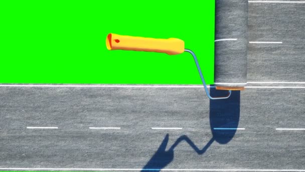 Egy tekercs aszfalt. Kefe az úton. Közlekedési koncepció. Reális 4 k animáció. Zöld képernyő. — Stock videók