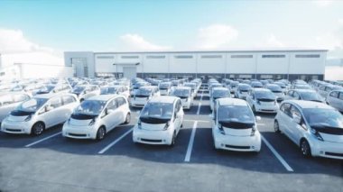 Elektrik yeni araçların hisse senedi. Araba Bayilik arabalar Satılık. Ekoloji kavramı. Gerçekçi 4 k animasyon.