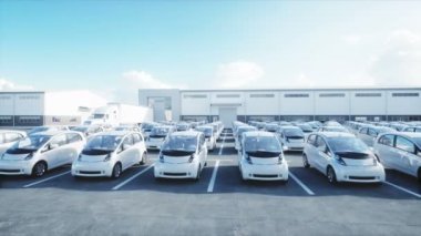 Elektrik yeni araçların hisse senedi. Araba Bayilik arabalar Satılık. Ekoloji kavramı. Gerçekçi 4 k animasyon.