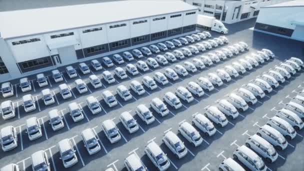 Elektrische nieuwe auto's op voorraad. Automobielbedrijf auto's te koop. Ecologie concept. Realistische 4 k-animatie. — Stockvideo