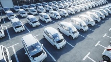 Elektrik yeni araçların hisse senedi. Araba Bayilik arabalar Satılık. Ekoloji kavramı. Gerçekçi 4 k animasyon.