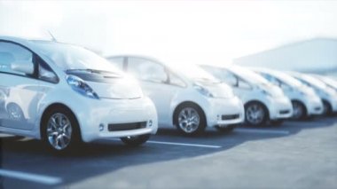 Elektrik yeni araçların hisse senedi. Araba Bayilik arabalar Satılık. Ekoloji kavramı. Gerçekçi 4 k animasyon.