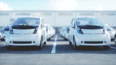 Elektrik yeni araçların hisse senedi. Araba Bayilik arabalar Satılık. Ekoloji kavramı. Gerçekçi 4 k animasyon.