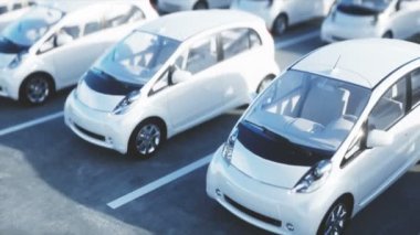 Elektrik yeni araçların hisse senedi. Araba Bayilik arabalar Satılık. Ekoloji kavramı. Gerçekçi 4 k animasyon.