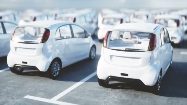 Elektrik yeni araçların hisse senedi. Araba Bayilik arabalar Satılık. Ekoloji kavramı. Gerçekçi 4 k animasyon. — Stok video