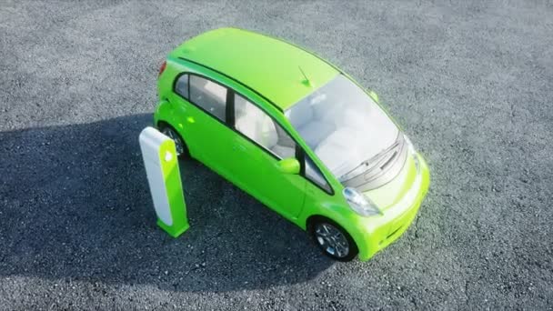 Groene elektrische auto opladen. Realistische 4 k-animatie. — Stockvideo