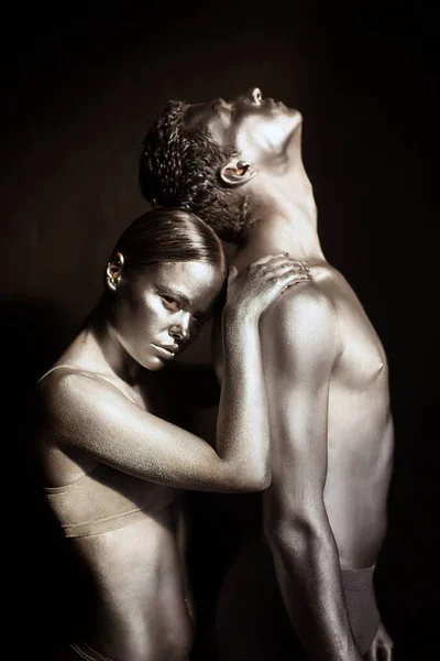 Ezüst body art pár — Stock Fotó