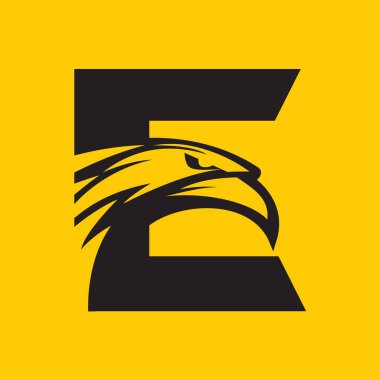 E harfinin + Eagle kafa Logo vektör Sarı zemin üzerine