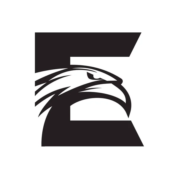E harfinin + Eagle kafa Logo vektör siyah sürüm — Stok Vektör