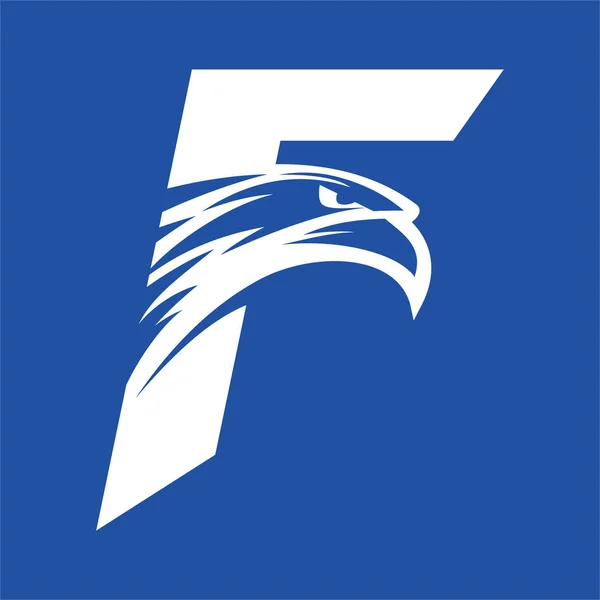 Carta F + Eagle cabeça Logo Vector - Fundo azul — Vetor de Stock